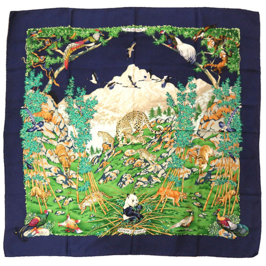 HERMES scarf silk Navy Carre90 SICHLIAN Sicilian Animals Sichuan unisex(Unisex) Used Authentic