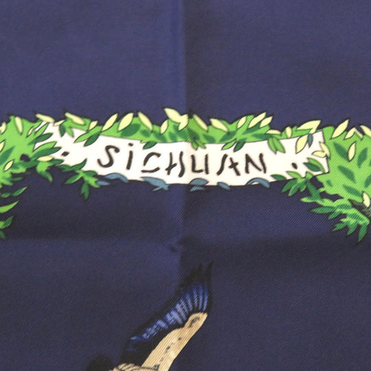 HERMES scarf silk Navy Carre90 SICHLIAN Sicilian Animals Sichuan unisex(Unisex) Used Authentic