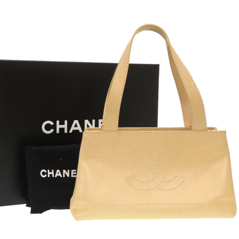 CHANEL Tote Bag Caviar skin beige COCO Mark Women Used Authentic
