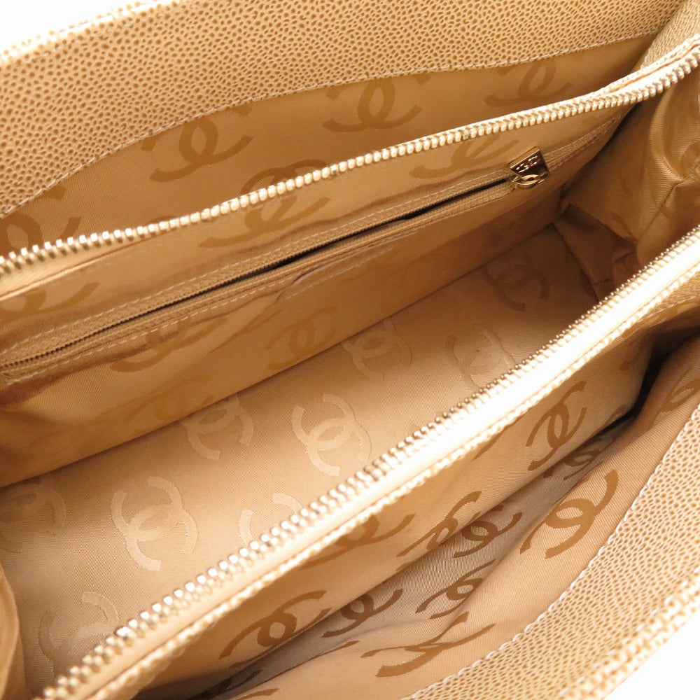 CHANEL Tote Bag Caviar skin beige COCO Mark Women Used Authentic