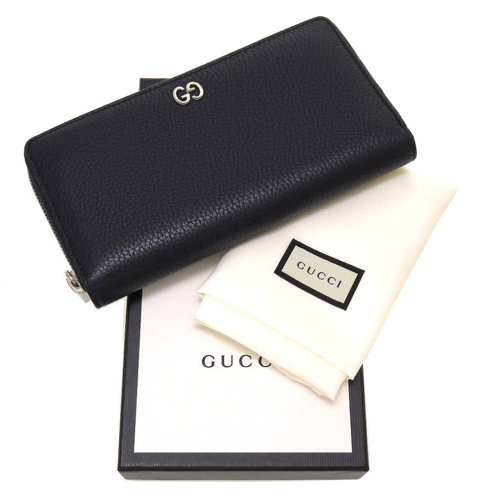 GUCCI Long Wallet Purse 473928 leather Navy Zip Around Women(Unisex) Used Authentic
