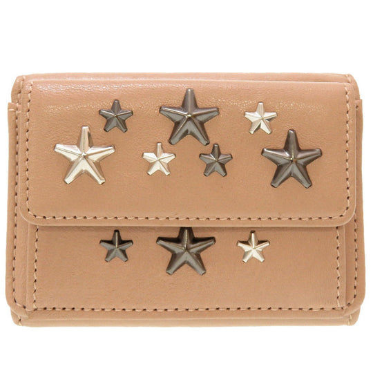 JIMMY CHOO Tri-fold wallet leather pink Star studs Compact wallet Women Used Authentic