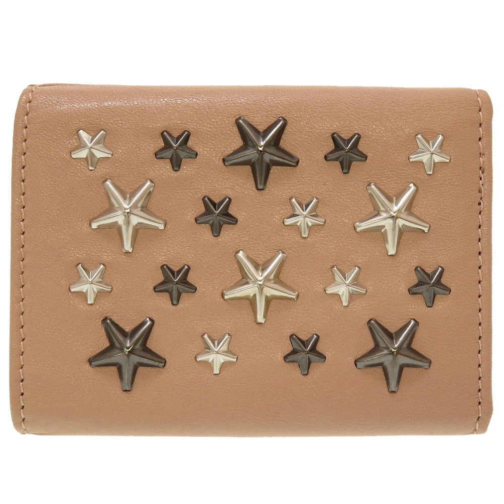 JIMMY CHOO Tri-fold wallet leather pink Star studs Compact wallet Women Used Authentic