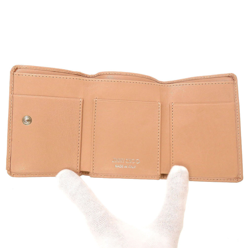 JIMMY CHOO Tri-fold wallet leather pink Star studs Compact wallet Women Used Authentic