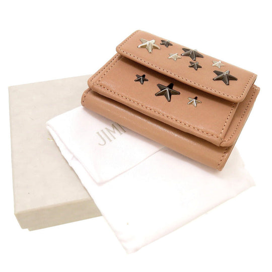 JIMMY CHOO Tri-fold wallet leather pink Star studs Compact wallet Women Used Authentic