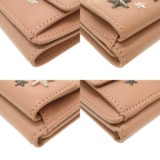 JIMMY CHOO Tri-fold wallet leather pink Star studs Compact wallet Women Used Authentic