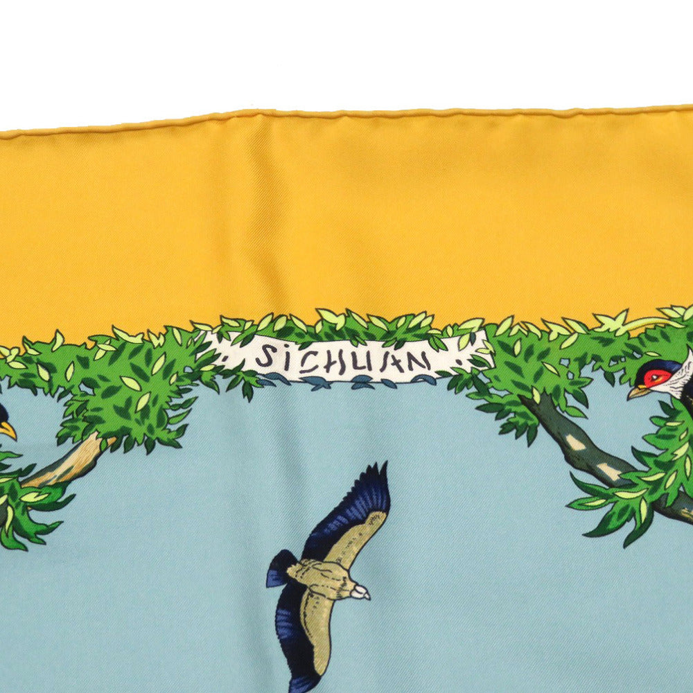 HERMES scarf silk yellow Carre90 SICHLIAN Sicilian Animals Sichuan Women Used Authentic