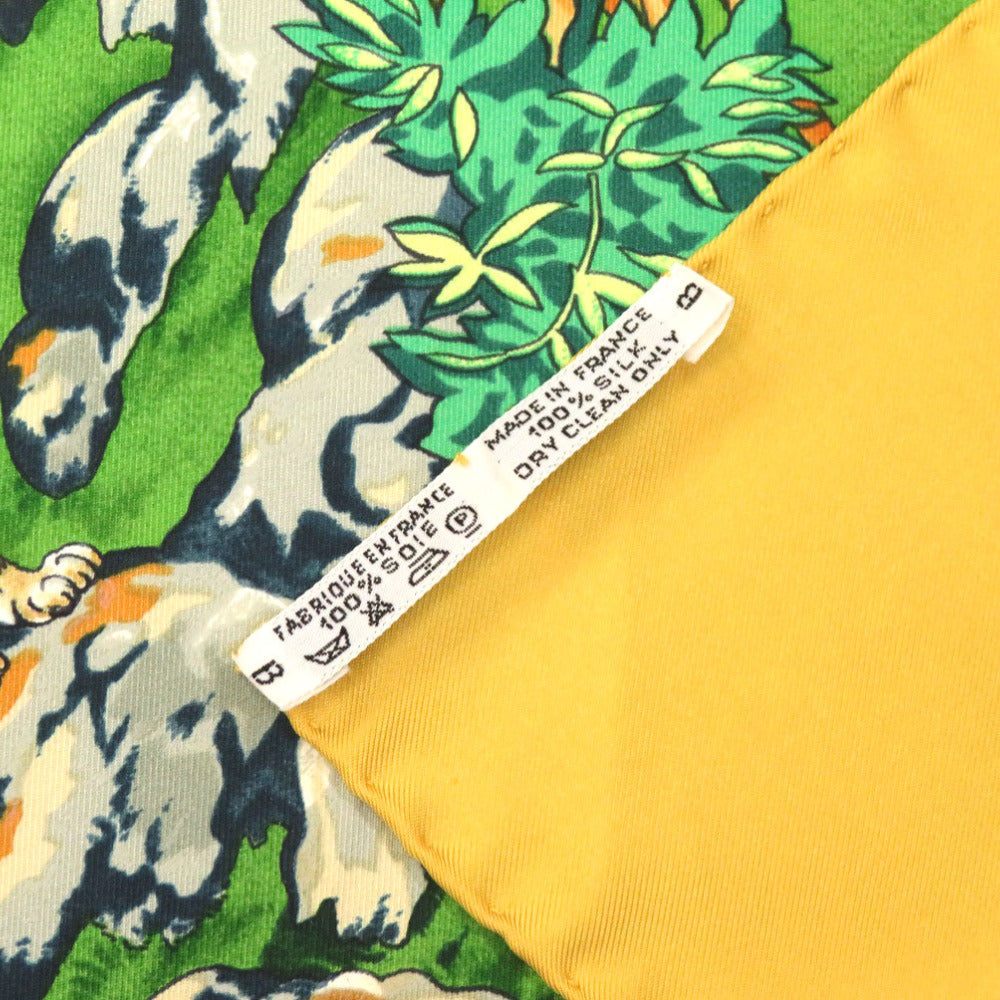 HERMES scarf silk yellow Carre90 SICHLIAN Sicilian Animals Sichuan Women Used Authentic