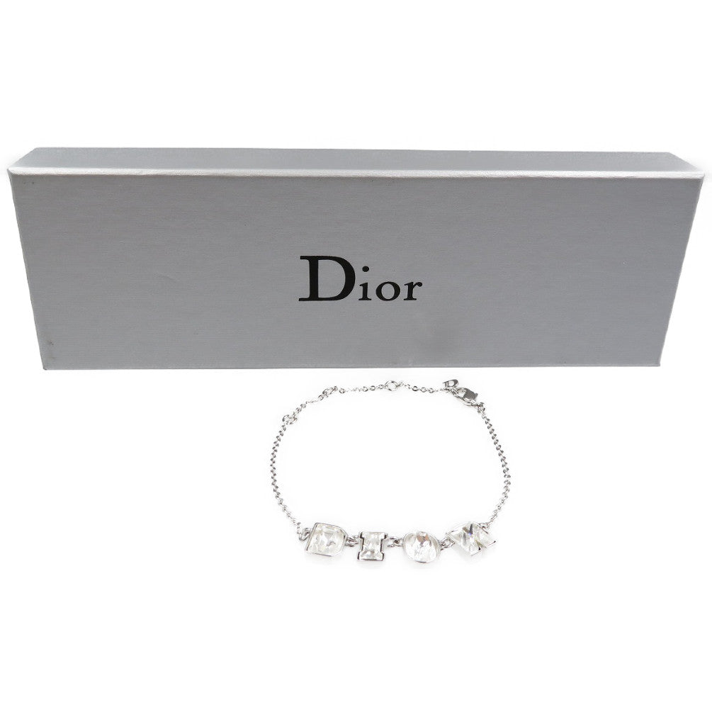 Christian Dior bracelet Metal, Rhinestone Silver DIOR logo mens(Unisex) Used Authentic