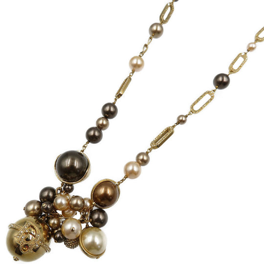 Christian Dior Necklace Metal, Faux Pearl gold Women Used Authentic