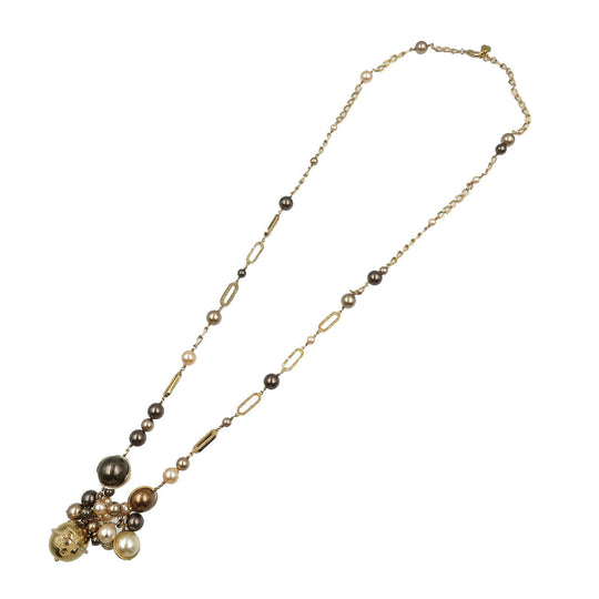 Christian Dior Necklace Metal, Faux Pearl gold Women Used Authentic
