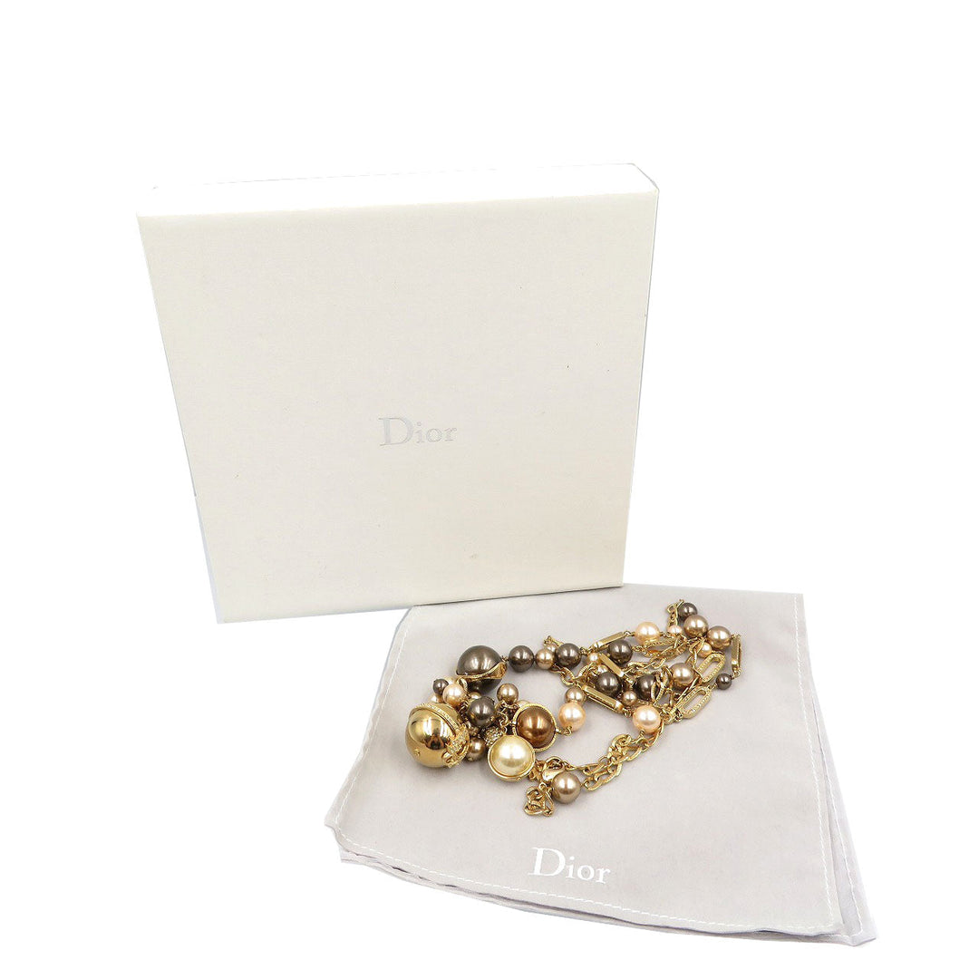 Christian Dior Necklace Metal, Faux Pearl gold Women Used Authentic