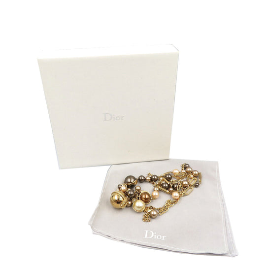Christian Dior Necklace Metal, Faux Pearl gold Women Used Authentic