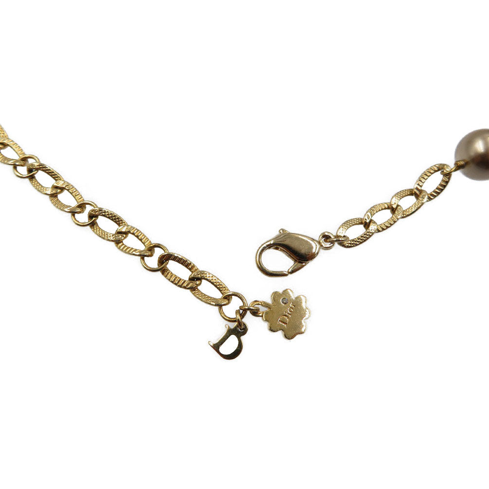 Christian Dior Necklace Metal, Faux Pearl gold Women Used Authentic