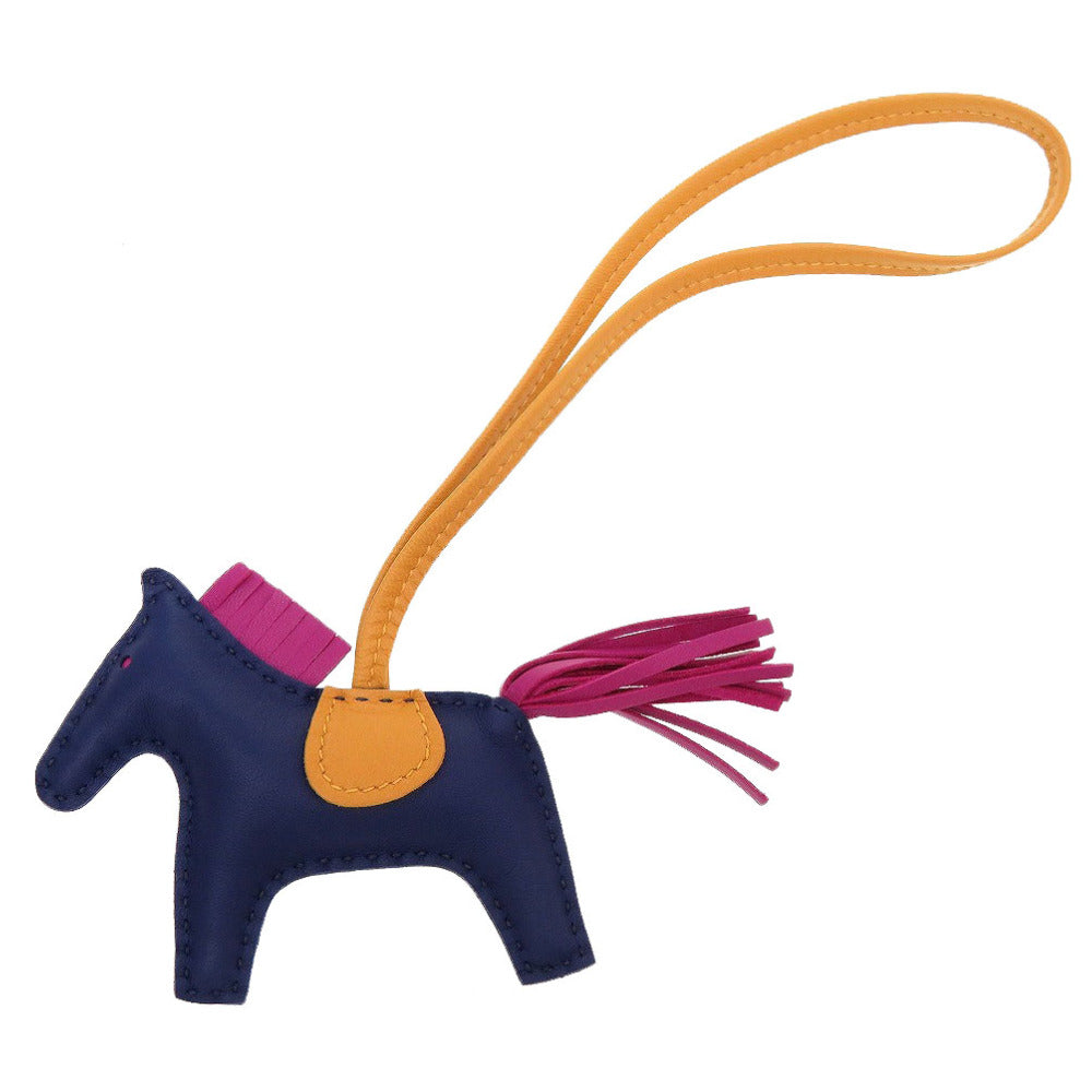 HERMES key ring leather Blue Agat Bag charm Rodeo Charm PM Women Used Authentic