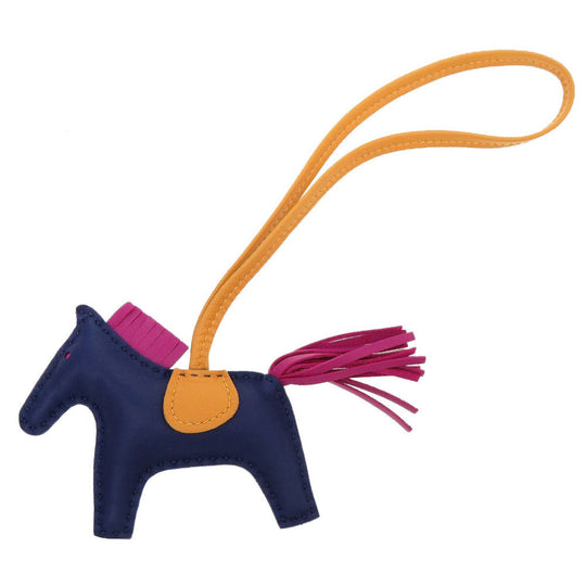 HERMES key ring leather Blue Agat Bag charm Rodeo Charm PM Women Used Authentic