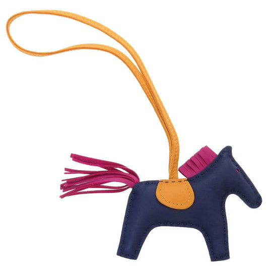 HERMES key ring leather Blue Agat Bag charm Rodeo Charm PM Women Used Authentic