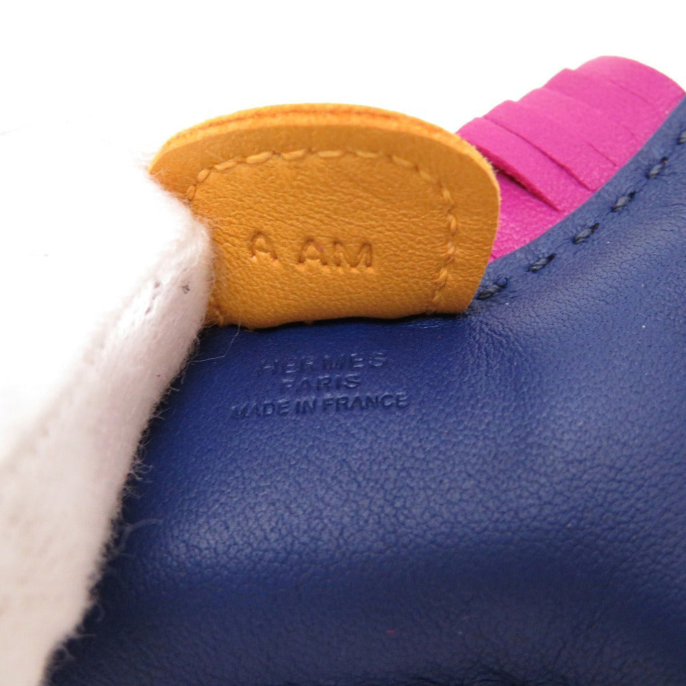 HERMES key ring leather Blue Agat Bag charm Rodeo Charm PM Women Used Authentic