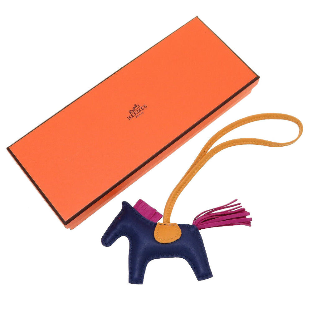 HERMES key ring leather Blue Agat Bag charm Rodeo Charm PM Women Used Authentic