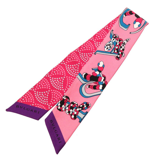 BVLGARI scarf silk pink Serpenti Women Used Authentic