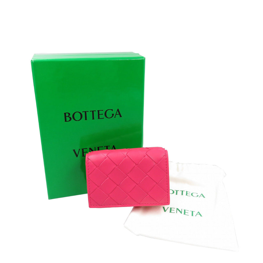 BOTTEGAVENETA Tri-fold wallet lambskin pink Women Used Authentic
