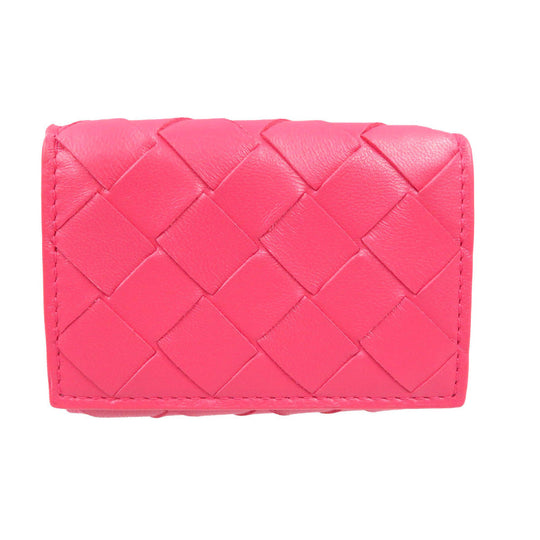 BOTTEGAVENETA Tri-fold wallet lambskin pink Women Used Authentic