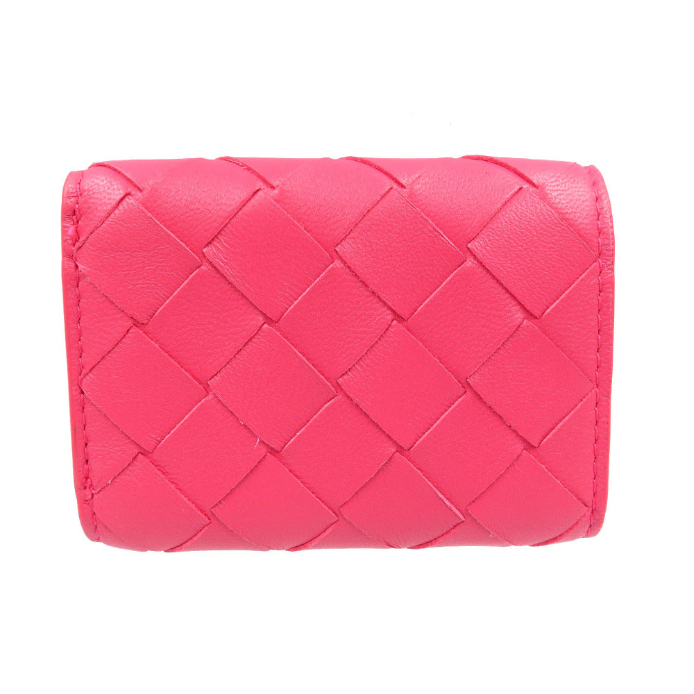 BOTTEGAVENETA Tri-fold wallet lambskin pink Women Used Authentic