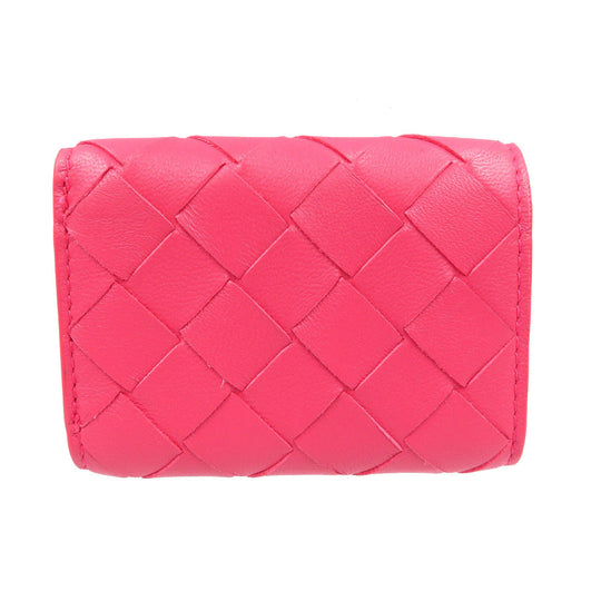 BOTTEGAVENETA Tri-fold wallet lambskin pink Women Used Authentic