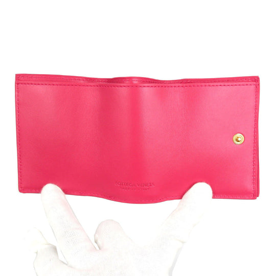 BOTTEGAVENETA Tri-fold wallet lambskin pink Women Used Authentic