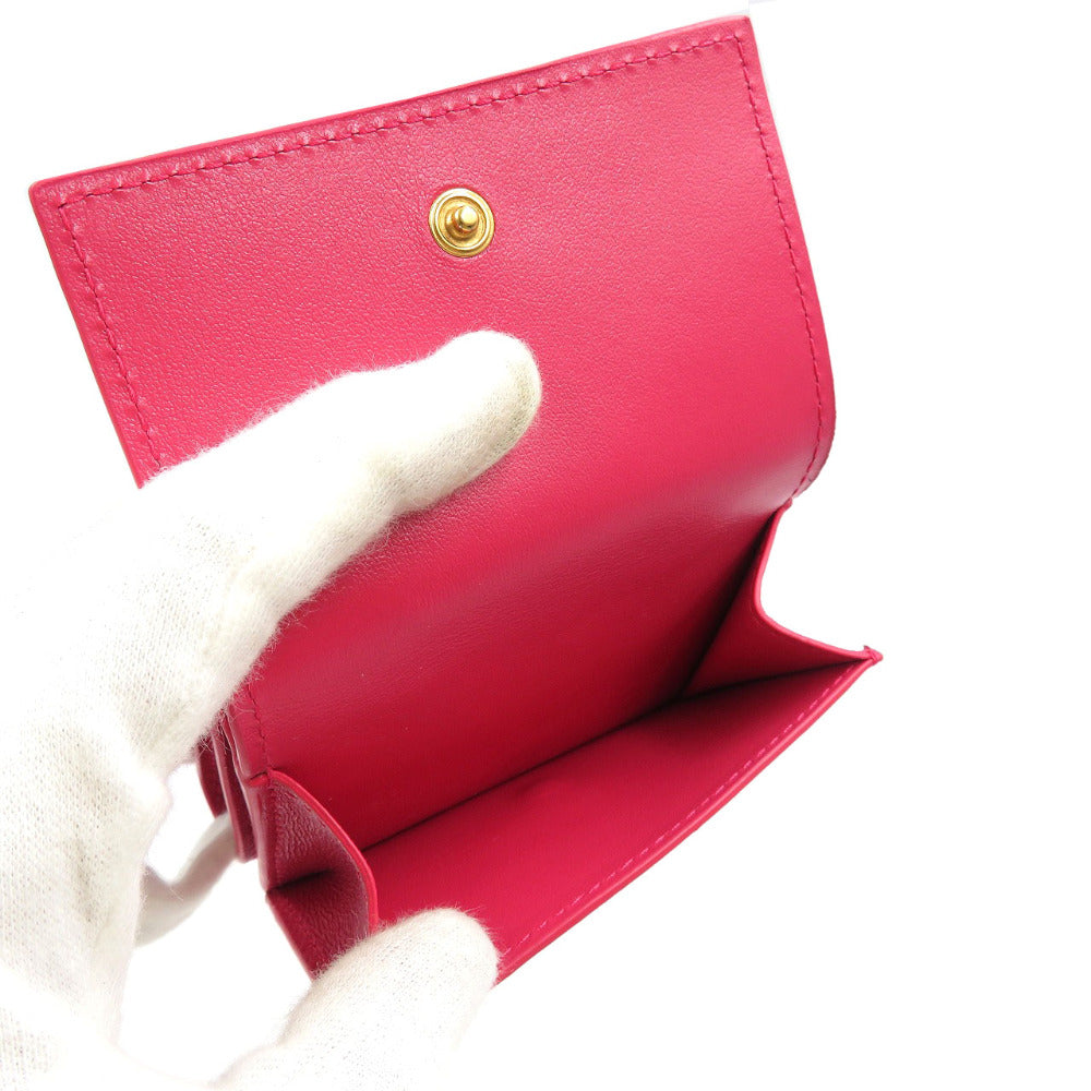 BOTTEGAVENETA Tri-fold wallet lambskin pink Women Used Authentic