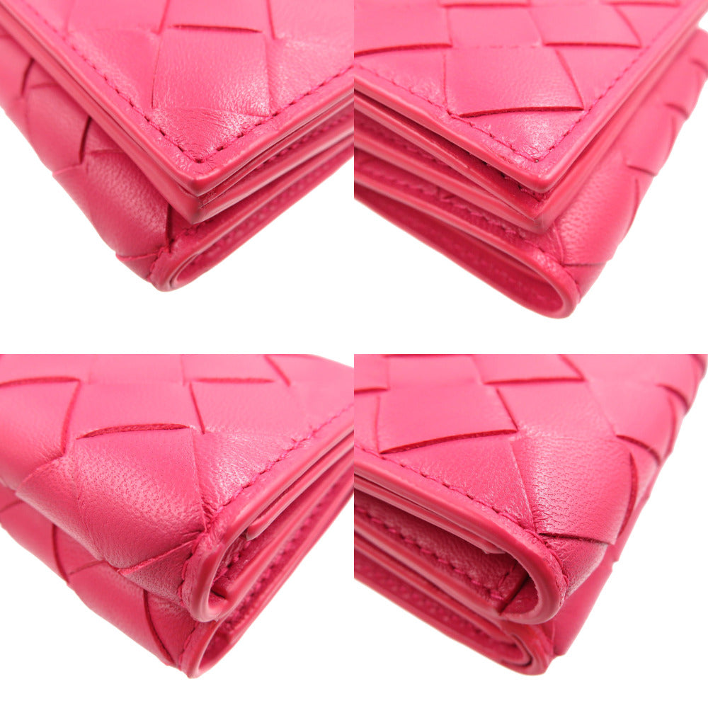 BOTTEGAVENETA Tri-fold wallet lambskin pink Women Used Authentic