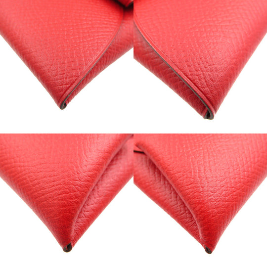 HERMES Coin case 041054CK Epsom Rouge Garance Bastia Women Used Authentic