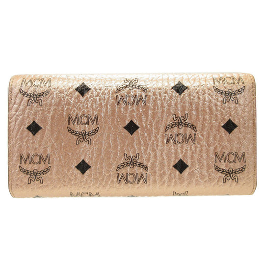 MCM Long Wallet Purse 8APA11 leather Champagne Gold Chain Shoulder Bag Women Used Authentic