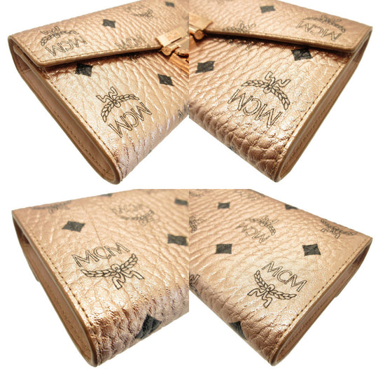 MCM Long Wallet Purse 8APA11 leather Champagne Gold Chain Shoulder Bag Women Used Authentic