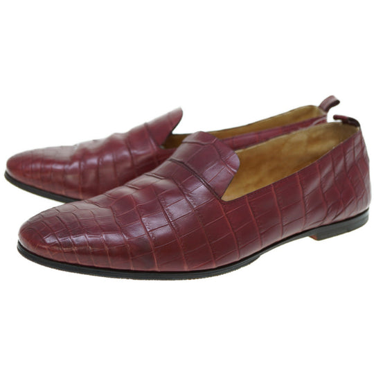 HERMES Leather shoes Matt Croco Bordeaux loafer shoes mens 41.5 Used Authentic