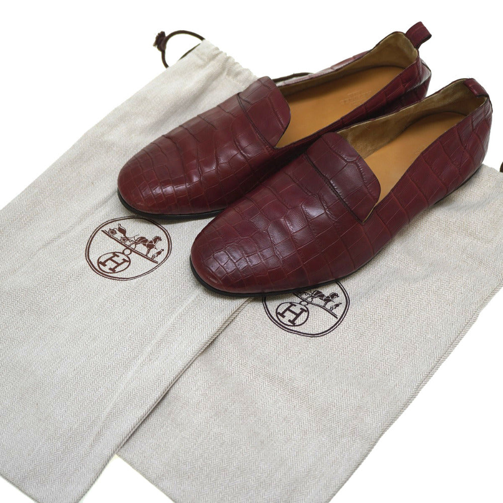 HERMES Leather shoes Matt Croco Bordeaux loafer shoes mens 41.5 Used Authentic