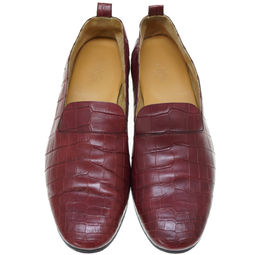 HERMES Leather shoes Matt Croco Bordeaux loafer shoes mens 41.5 Used Authentic