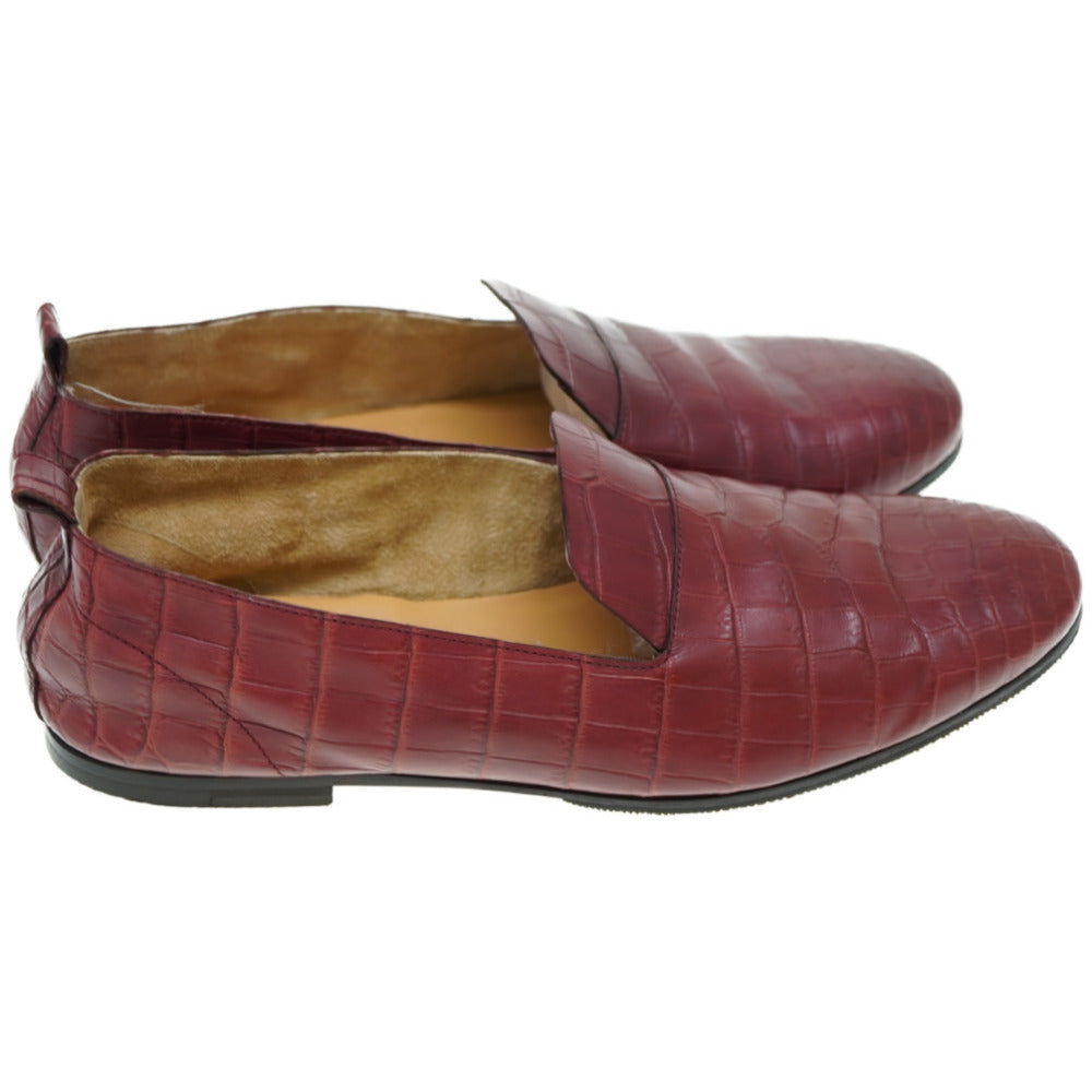 HERMES Leather shoes Matt Croco Bordeaux loafer shoes mens 41.5 Used Authentic