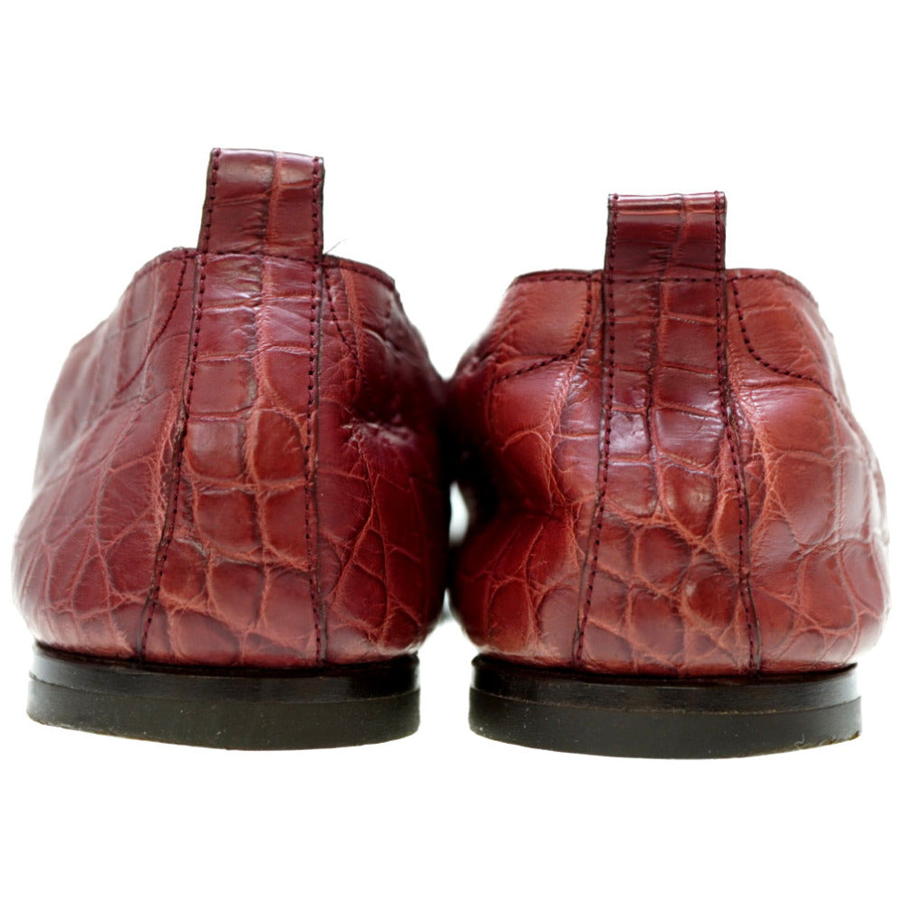 HERMES Leather shoes Matt Croco Bordeaux loafer shoes mens 41.5 Used Authentic