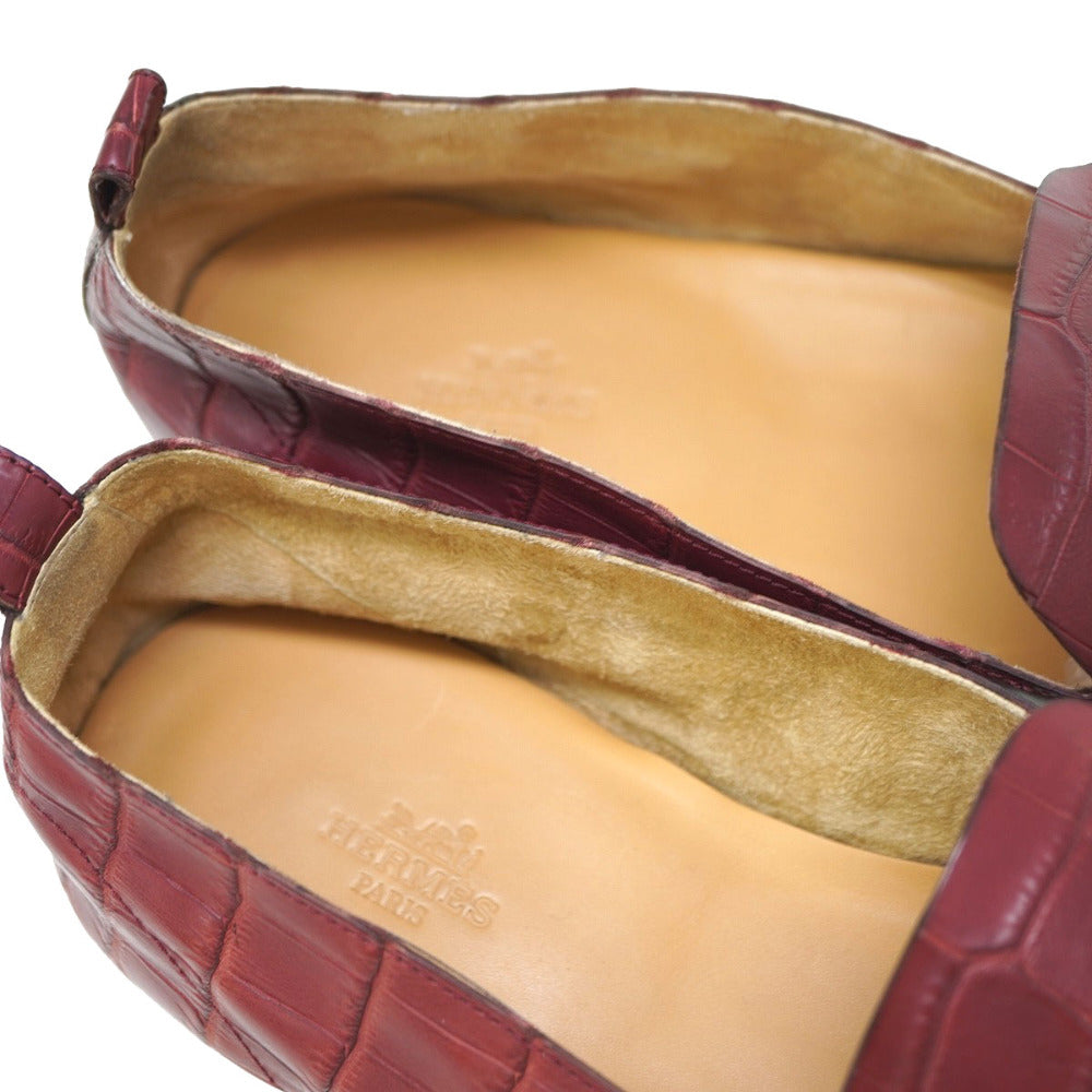 HERMES Leather shoes Matt Croco Bordeaux loafer shoes mens 41.5 Used Authentic