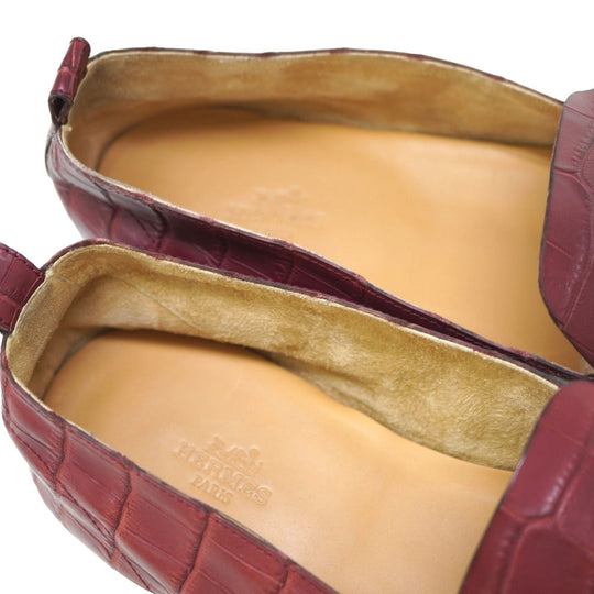 HERMES Leather shoes Matt Croco Bordeaux loafer shoes mens 41.5 Used Authentic