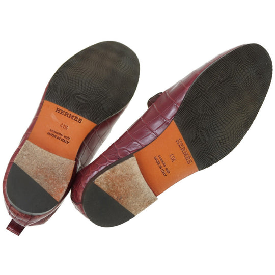 HERMES Leather shoes Matt Croco Bordeaux loafer shoes mens 41.5 Used Authentic