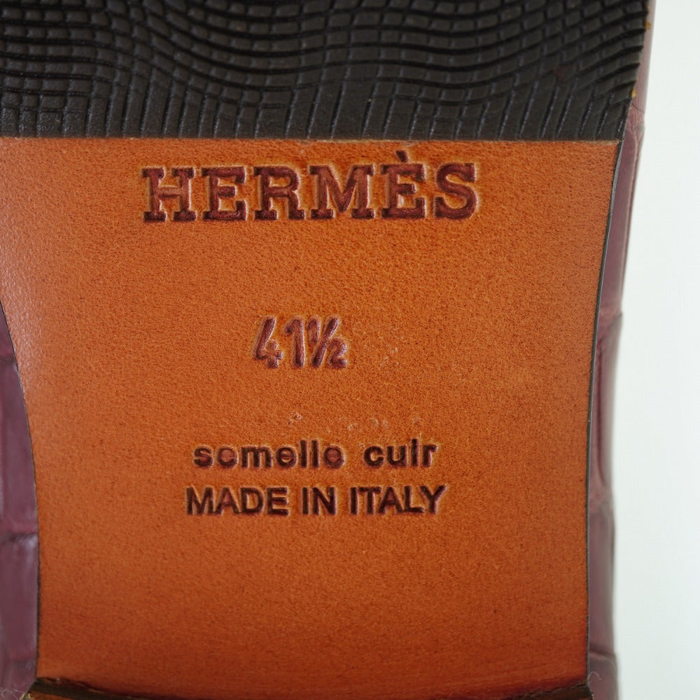 HERMES Leather shoes Matt Croco Bordeaux loafer shoes mens 41.5 Used Authentic