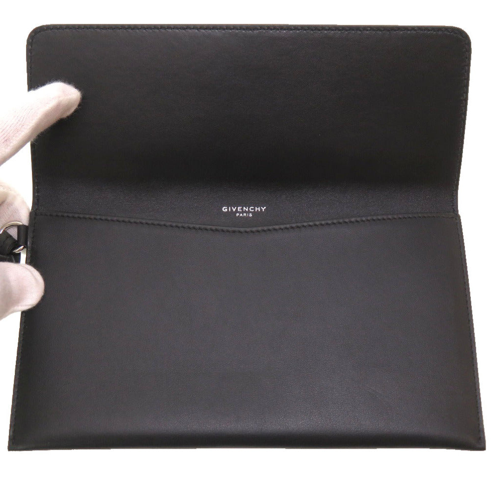 GIVENCHY Clutch bag leather black logo Women Used Authentic