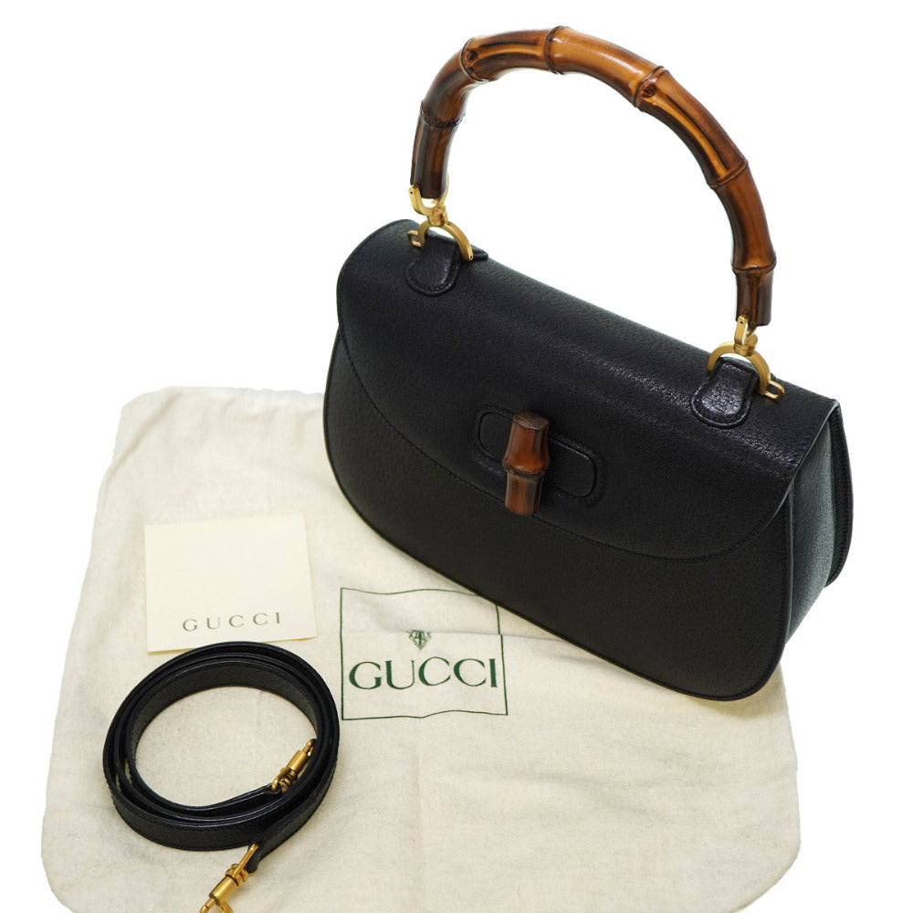 GUCCI Handbag leather black Bamboo Women Used Authentic