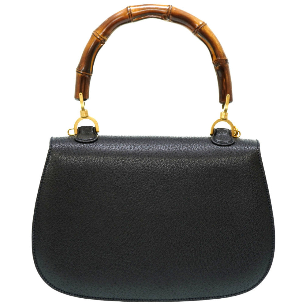 GUCCI Handbag leather black Bamboo Women Used Authentic