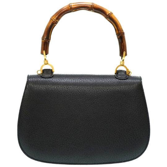 GUCCI Handbag leather black Bamboo Women Used Authentic