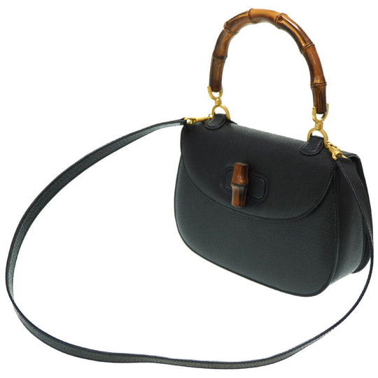 GUCCI Handbag leather black Bamboo Women Used Authentic