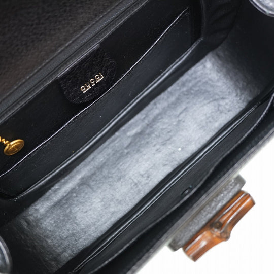 GUCCI Handbag leather black Bamboo Women Used Authentic