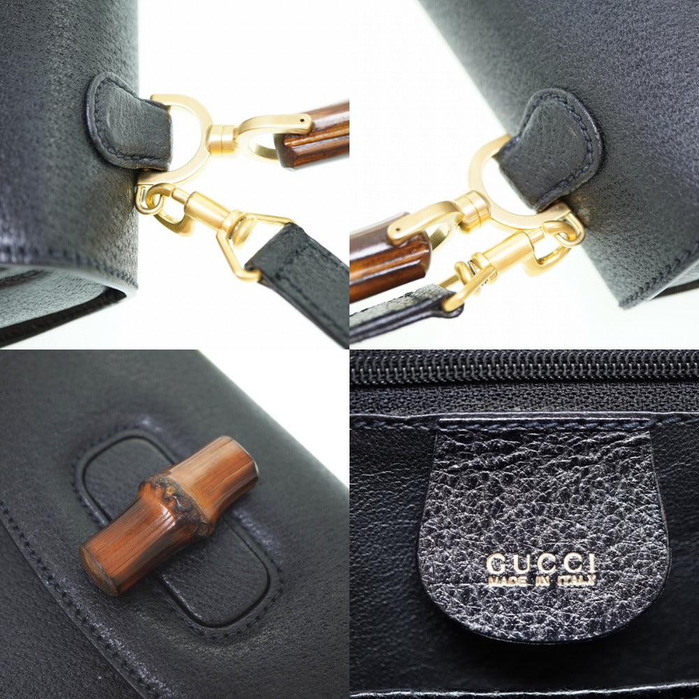 GUCCI Handbag leather black Bamboo Women Used Authentic